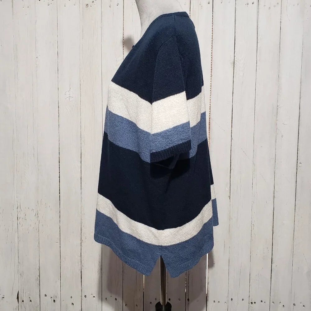 White Stag XL Sweater Blue Striped SS Retro 90s‎ Y2K Grunge Minimalist Grandma